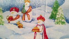 Fabric Red Rooster “O’ Snowy Night” 4 Pc Sampler Snowmen as Holy Family $8.95
