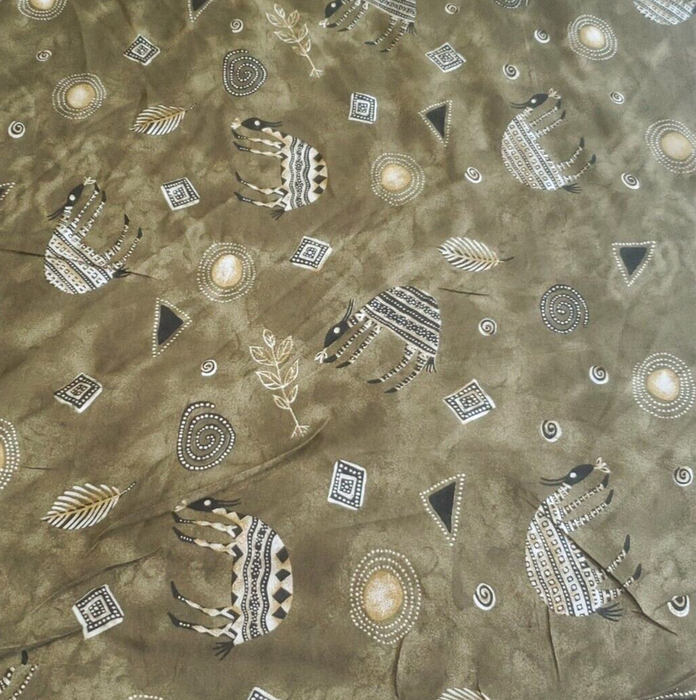 100% Rayon Challis Fabric African Animal Print On Olive Green 58″W x 2 Yards