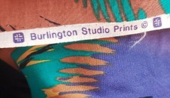 Vtg Burlington Studios Tropical Jungle Printed Fabric Teal Brown Purple 60″x72″