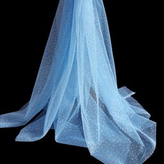 Sewdudely 60″ Light Blue Tulle Glitter Shiny Silver 1 Yard,