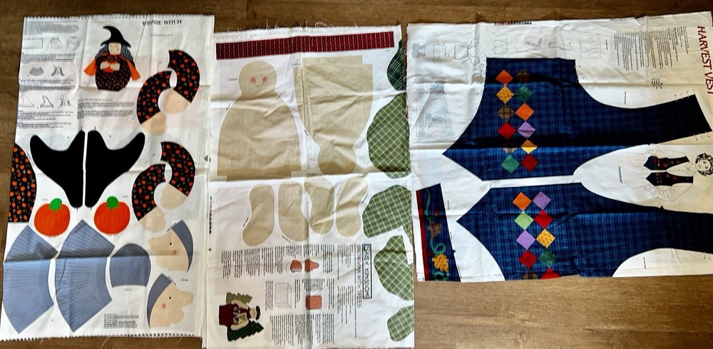 6 Lot Holiday Pattern Ready To Cut Out & Sew Halloween Witch Christmas Fall