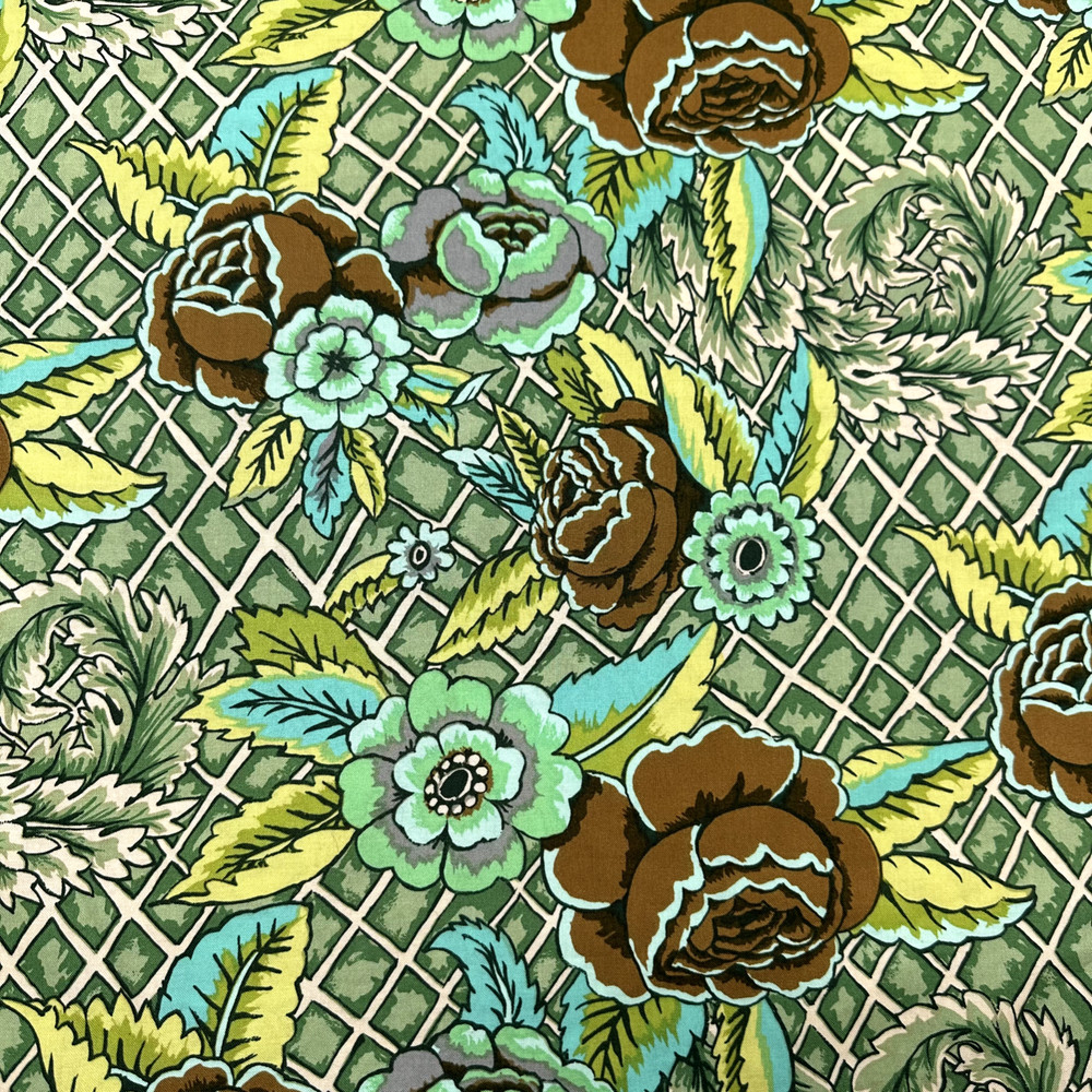 1 FQ 18″ x 21″ OOP Early Kaffe Fassett Burnt Wood Rose Cotton Fabric Rowan