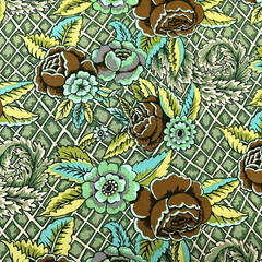 1 FQ 18″ x 21″ OOP Early Kaffe Fassett Burnt Wood Rose Cotton Fabric Rowan