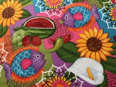 fabric Butterfly Flower Fish By M, Liss 43″ X 50”BTY 966