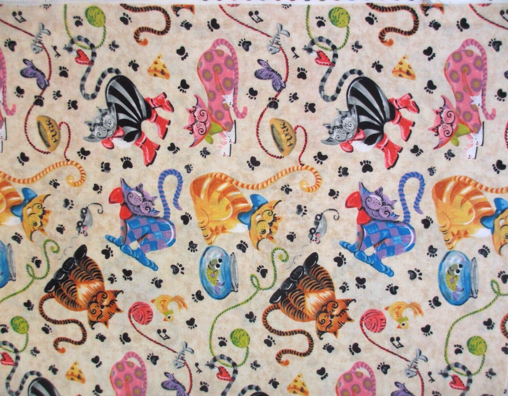 CATS in Boots with Funny Faces OOP MM Fab Cotton Fabric BTHY