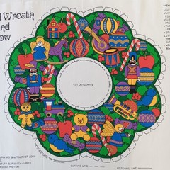Vintage Manes Fabric Co. Holiday Toyland Wreath And Bow Cotton Cut And Sew Panel