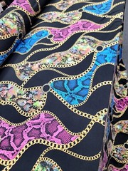 Blue and Yellow Snake Animal Print on Black Spandex Knit Fabric by the Yard