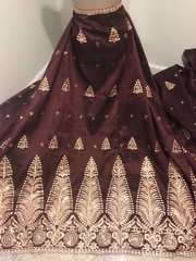 Burgundy Black Gold Iridescent Border Embroidery Sequins Fabric 50” Width 1 Yard