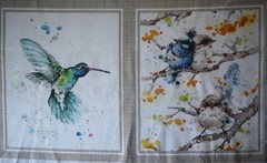 36″ x 44″ 1 yd panel P & B Textiles Flowers and Feathers Water color like Birds