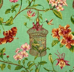 COVINGTON KAUAI SEASPRAY GREEN HUMMINGBIRD BIRDCAGE LINEN FABRIC BY YARD 54″W