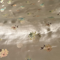Asian brocade fabric Silver with yellow, pink, Blue,flowers. Wide 28” BTY