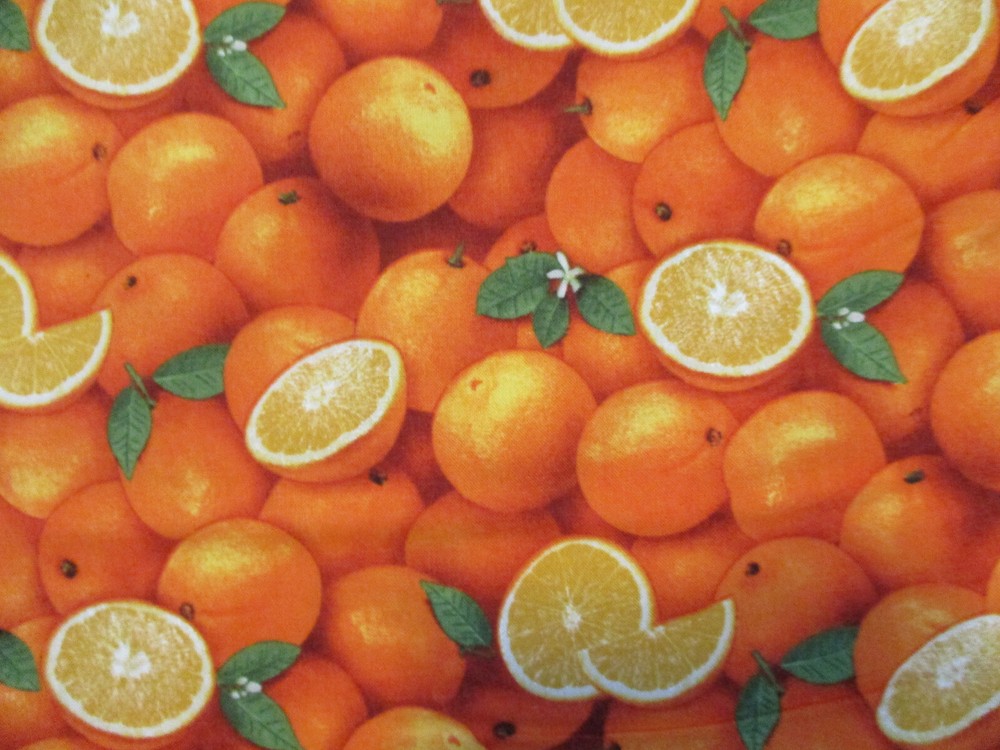 ORANGES REALISTIC SLICED ORANGE FRUIT FOOD COTTON FABRIC FQ