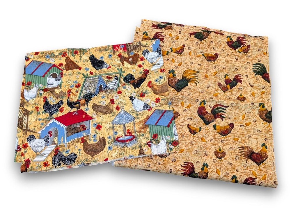 1.7 yd Chicken Coop Quilting Fabric Rustic Farm Cottage Rooster Garden