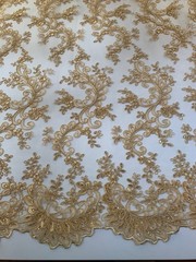 Melody GOLD Polyester Floral Embroidery with Sequins on Mesh Lace Fabric by the