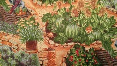 Fabric Red Rooster “Japanese Garden” Dark Country Colors Brown Green Prpl $2.75