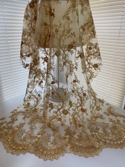 Melody GOLD Polyester Floral Embroidery with Sequins on Mesh Lace Fabric by the