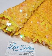 Iridescent Pearl Yellow Oval Tear Drop Sequins on Mesh Fabric Sold BTY -Mermaid