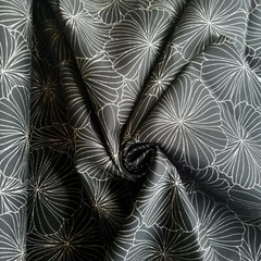 Elegant Beige Flowers Etched on Heavy Black Cotton Reverse Sateen