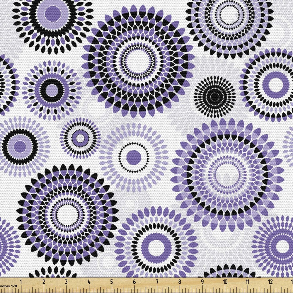 Ambesonne Purple And Black Fabric By Yard, Scattered Round Big And Small
