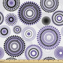 Ambesonne Purple And Black Fabric By Yard, Scattered Round Big And Small