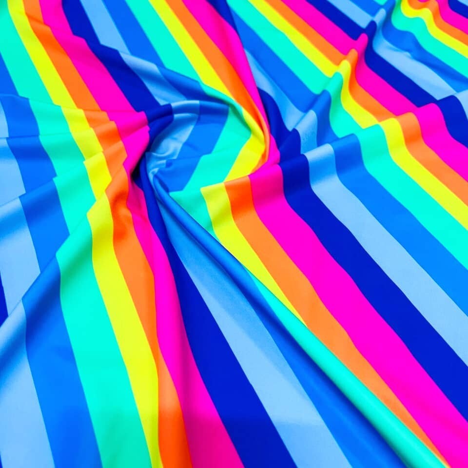 Spandex Rainbow Stripes Print 4-Way Stretch Fabric 60″ wide Swimsuit By The Yard