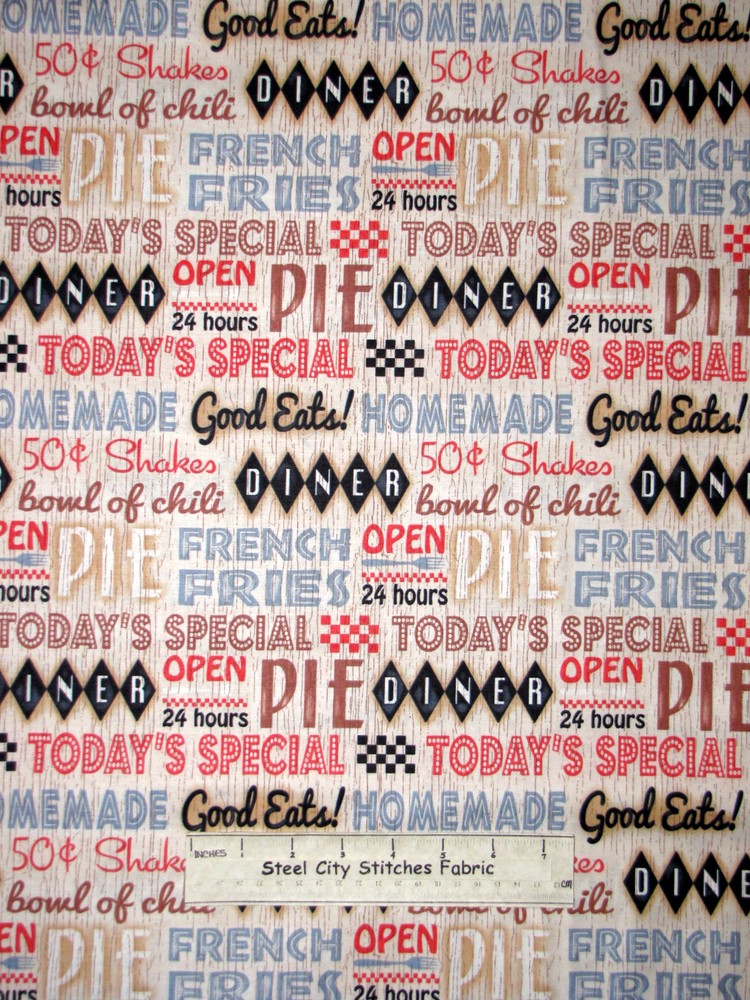 Diner Words Open 24 Hours Pie Fabric SPX Good Eats Diner #24908 Cotton Yard