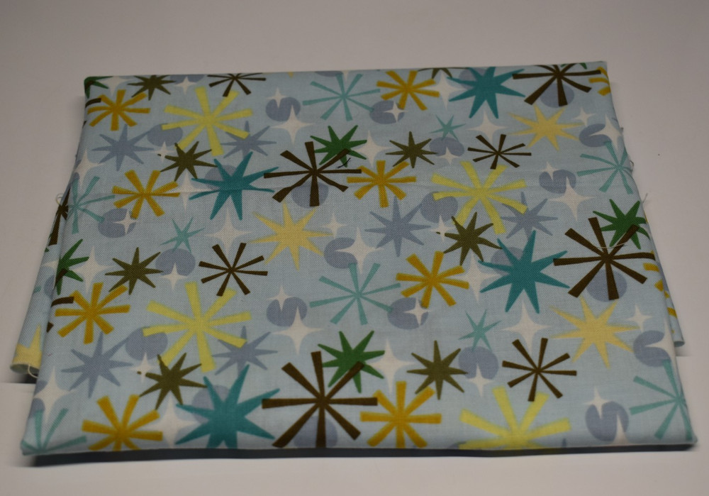 CIRCLES STARS cotton fabric piece 18″ x 43″ yellow green brown peach blue