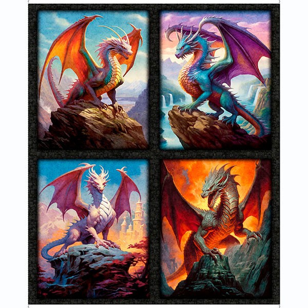 Mythical Dragon Animals Fantasy Fabric 36″ X44″ Panel Dragon’s Song Cotton by QT