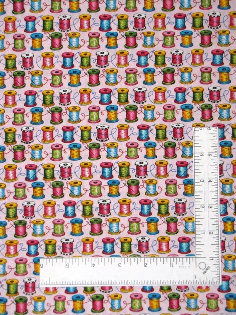 Sewing Theme Spool Thread Pink Fabric 16″ Length 44″W Cotton by Henry Glass