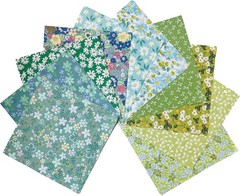 50 PCS 10×10 Inch 100% Cotton Floral Squares for Quilting & DIY Crafts – Green