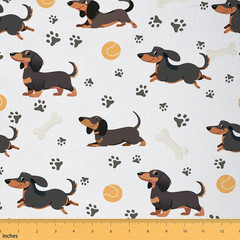 Cute Dachshund Fabric by the Yard Lovely Cartoon Black Dogs No Stretch Fabric Ka