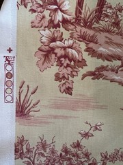 Red French Toile Scenic Cotton Upholstery Fabric 56″W – Vintage, By the Yard