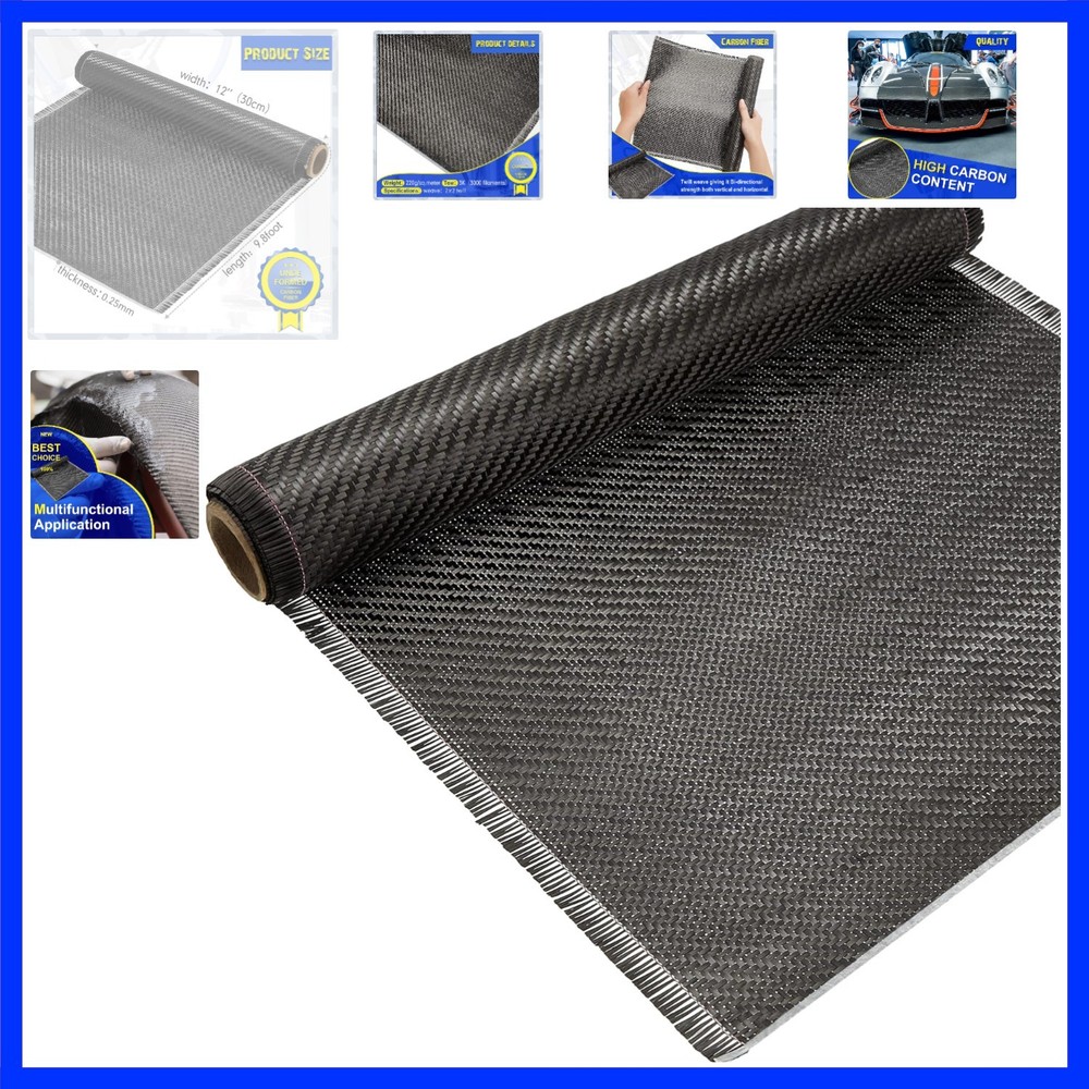 10ft x 12″ Carbon Black Carbon Fiber Sheet Pure Cloth 2 x 2 Twill Weave-3k/22…
