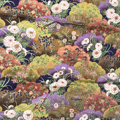 Oriental Gardens By Artistic Expressions Asian Floral Gold metallic Fabric 43”
