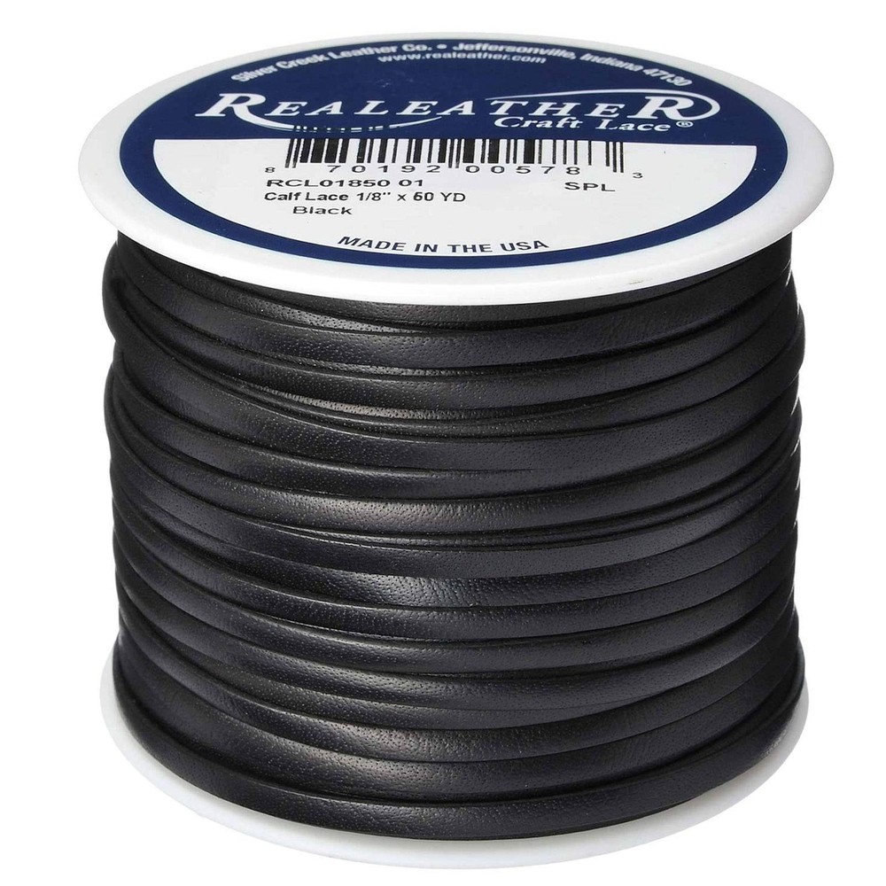 Silver Creek Calf Lace Black 1/8″ x 50 Yards – Leathercraft Lacing RCL01850-01