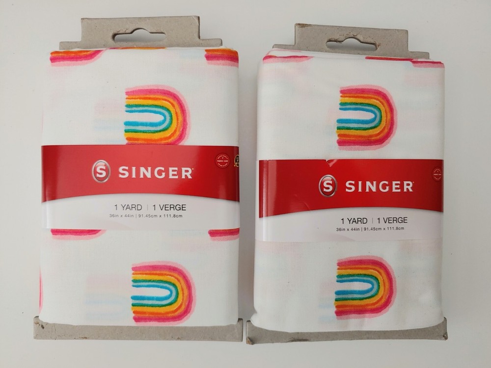 Singer Cotton Fabric Lot Rainbows 2 Yards Blue Pink Yellow 36″ X 44″ ea
