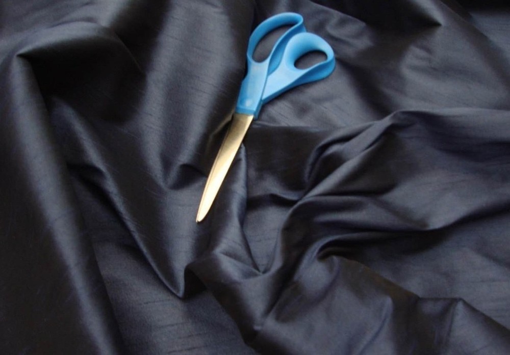 Navy Shantung Dupioni Faux Silk Fabric Per Yard 60 Inches, Black