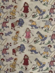 *OOP*Aunt Grace scrap bag/Judie Rothermel 2006 “children playing” FQ