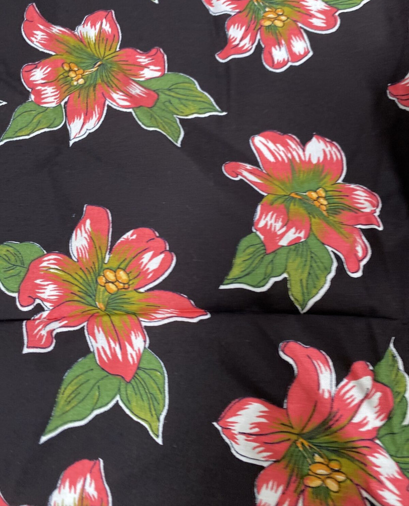 Vintage Fabric 3/4 Yard Black Hawaiian Pink Green Tropical MMFAB
