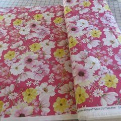 YARD ~ Painted Petals Flowers On Pink ~ $3.99 Ships ANY Amount Of Fabric