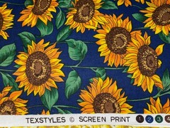 By 1/2 Yd Sunflowers Golden Yellow Blue Cotton Quilt Fabric Vintage by TexStyles