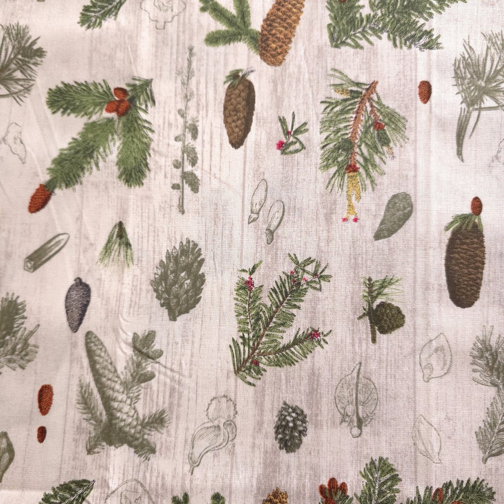 Woodland Pine Foliage Cotton Fabric 44″x36″ Precut Yard Rustic Woodgrain
