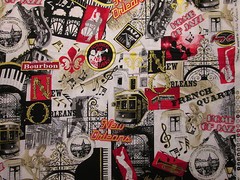 MOD JAZZ WORDS NEW ORLEANS RED BLACK GRAY COTTON FABRIC FQ