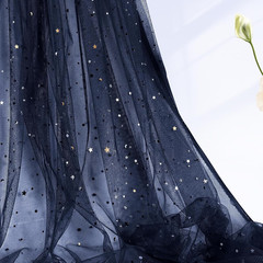 Navy Blue Glitter Tulle Fabric Rolls, 1 Yard, Star & Moon Sequin | 54 Inch Wide,
