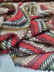 Multicolor Geometric Chiffon Fabric By the Yard Red Beige Green Apparel Dress
