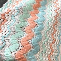 Vintage Pastel Mint Peach Blue Wavy Stripes Knit Fabric 96″ x 60″