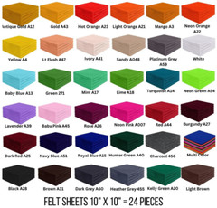 FabricLA | Acrylic Felt Fabric Pre Cut 10X10 Inch Square Sheets | 24 Pieces