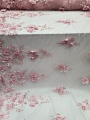Fabric Sold By The Yard 3d Floral Lace Dusty Rose Embroidery PEARLS Bridal Quinc
