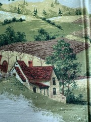 Vintage United Fabrics Silk Blend Scenic Slub Fabric Remnant Country Scene 44×30