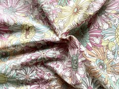 Tana Lawn Liberty London Blue Pink Yellow Mums Floral Pattern Fabric 3 Yards